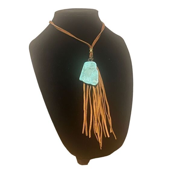Handmade Turquoise Fringe Pendant Necklace - Picture 1 of 2